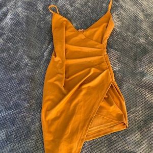 Mustard color bodycon slit dress